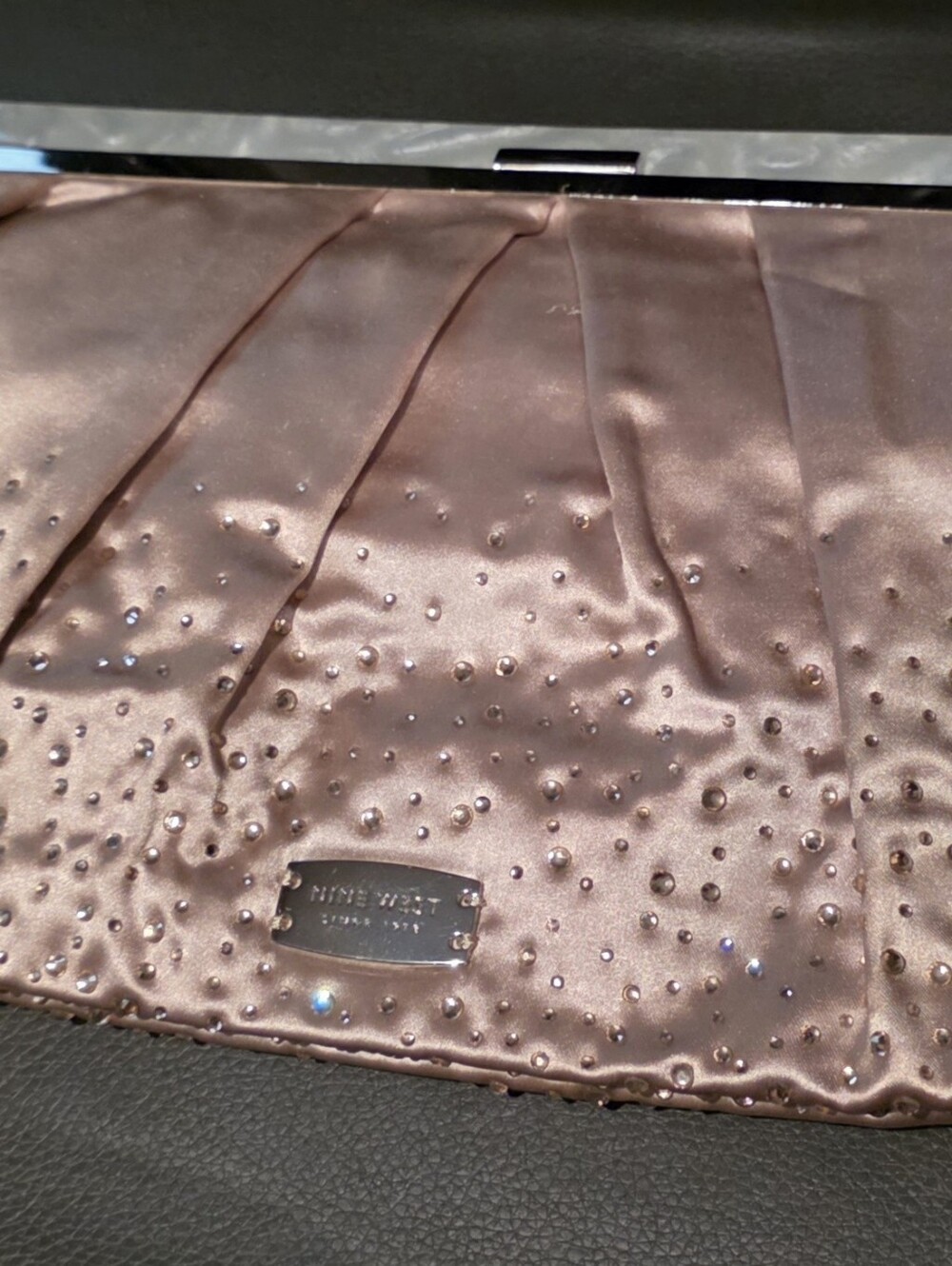 Nine West Rose Gold Satin Rhinestone Clutch